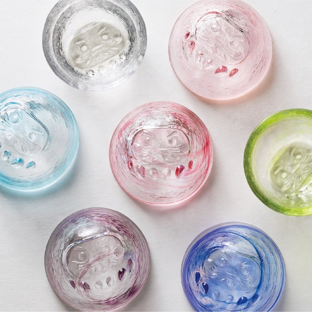 SF-015093-日本製 江戸硝子 達摩玻璃杯 harenomi 達磨 清酒杯 開運祈福 流線紋 茶杯 餐具 杯子