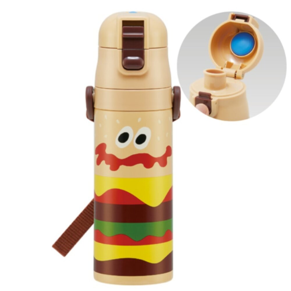 SF-015190-Skater BURGER CONX 漢堡不銹鋼水壺 超輕量掀蓋式 兒童水壺 保溫保冷