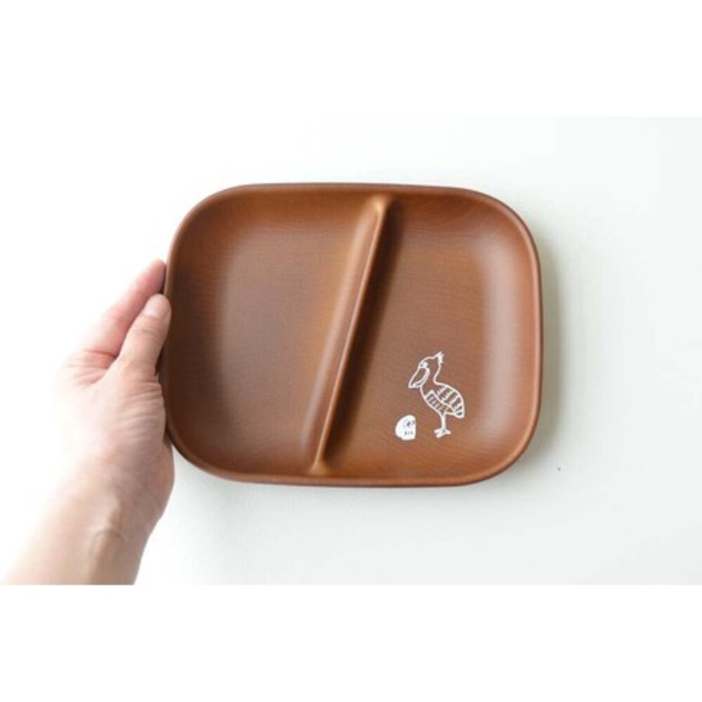 SF-015208-日本製 大嘴鳥餐盤 橢圓盤/分隔盤 耐熱餐盤 木質色  露營 野營 兒童餐盤 烤肉 派對餐盤