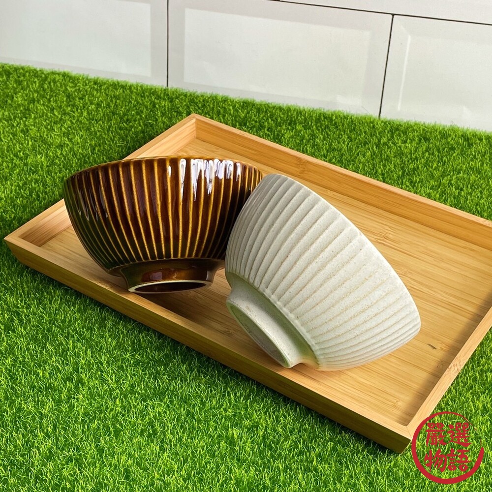 日本製 美濃燒條紋碗 華蝶扇 11.6cm 飯碗 日式 湯碗 白色 棕色 陶瓷器皿 茶碗 小缽-圖片-2