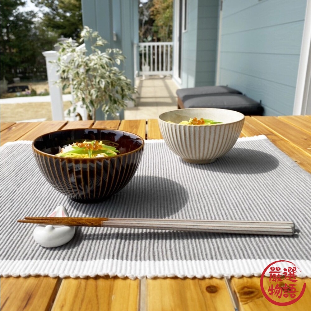 日本製 美濃燒條紋碗 華蝶扇 11.6cm 飯碗 日式 湯碗 白色 棕色 陶瓷器皿 茶碗 小缽-圖片-3