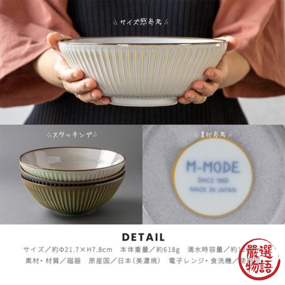 日本製美濃燒拉麵碗SENDAN條紋黃灰色海軍藍|餐碗湯碗拉麵碗飯碗大碗丼飯碗