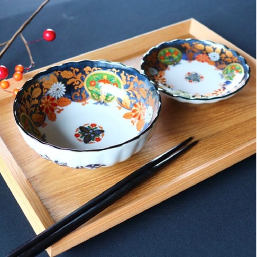 SF-015376-日本製 美濃燒 彩繪 萬壽菊碗 深碗 φ13.2cm 可微波 陶瓷餐具 湯碗 日式餐盤 廚房餐具