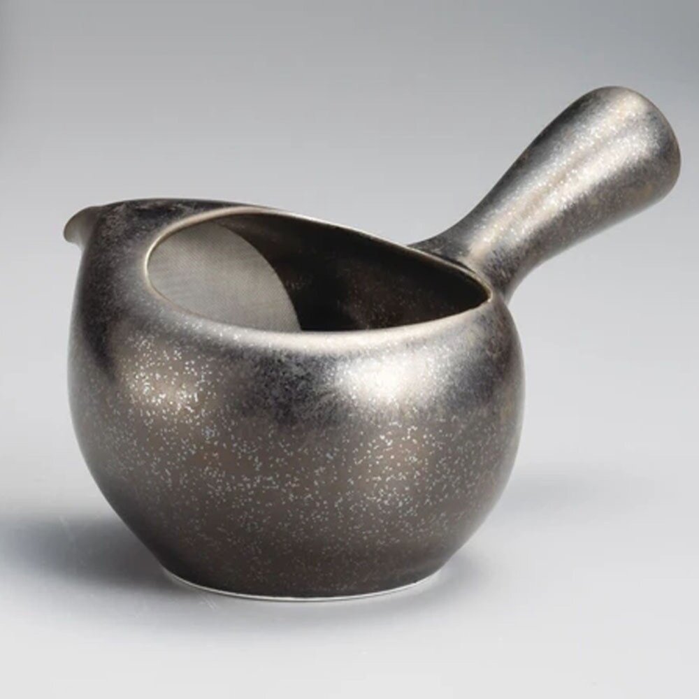 SF-015414-日本製 日式晶釉茶壺 無蓋 泡茶壺 熱水壺 橫手無須 傳統工藝 茶道 茶陶 泡茶 茶葉 常滑燒