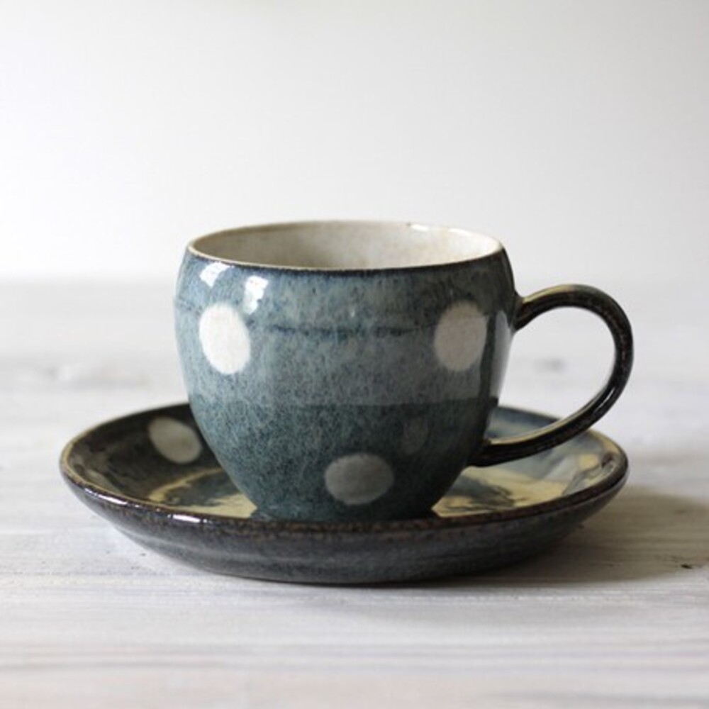 SF-015546-日本製 美濃燒 六魯 Rokuro Blut's 普普風陶瓷咖啡杯組｜茶杯 杯子 點點水杯 普普風
