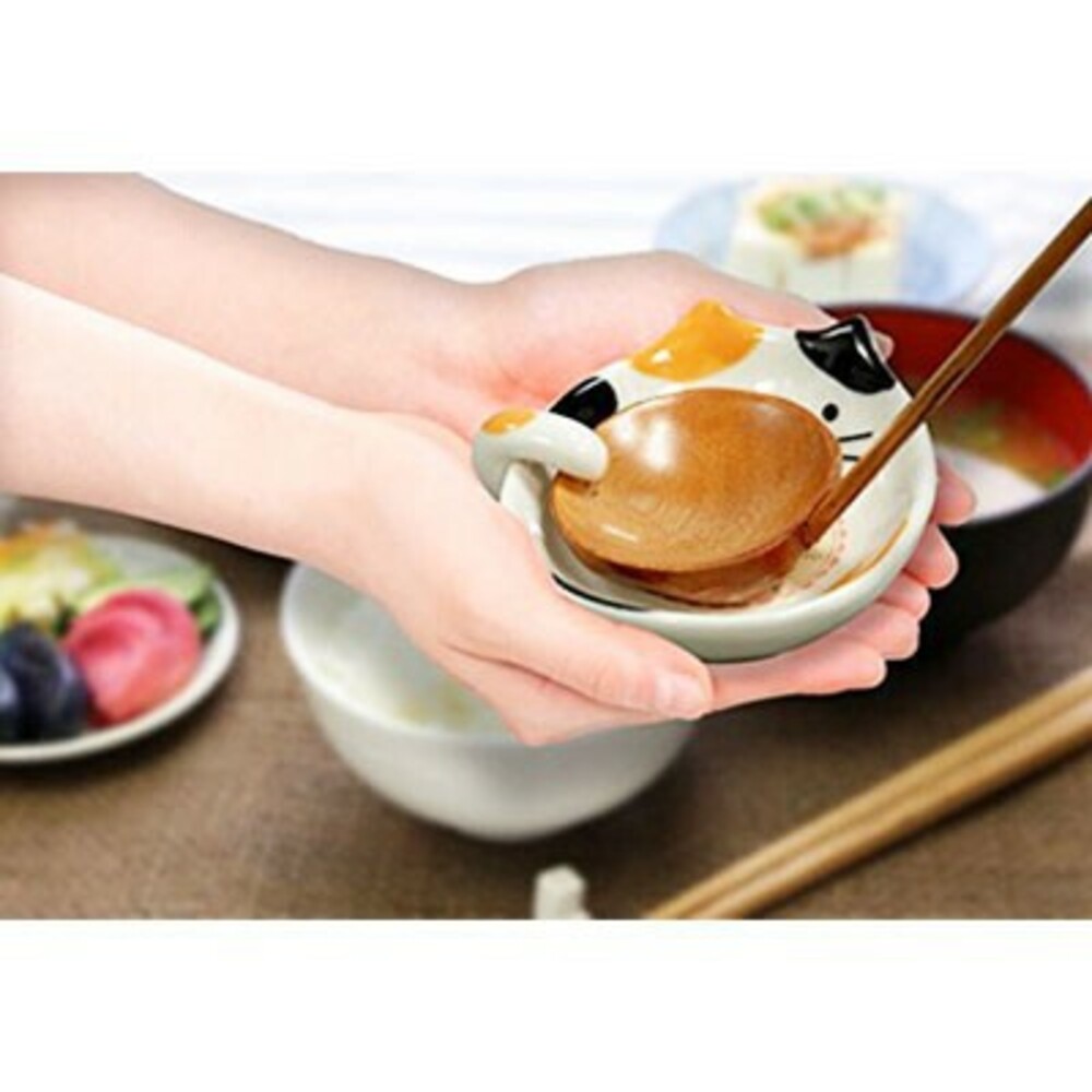 SF-015608-貓咪湯匙架 田中箸店 陶瓷 湯勺架 湯匙盤 三花 柴犬 碟子 萬用碟 醬料 筷架 湯匙盤