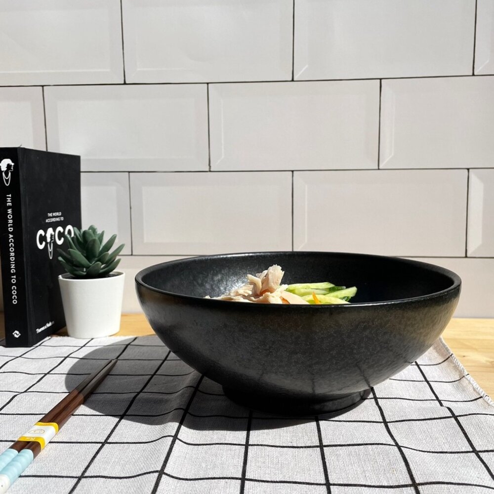 SF-015873-日本製 美濃燒 啞光陶瓷黑碗 拉麵碗 21.5cm 飯碗 湯碗 碗公 湯麵碗 日式餐碗