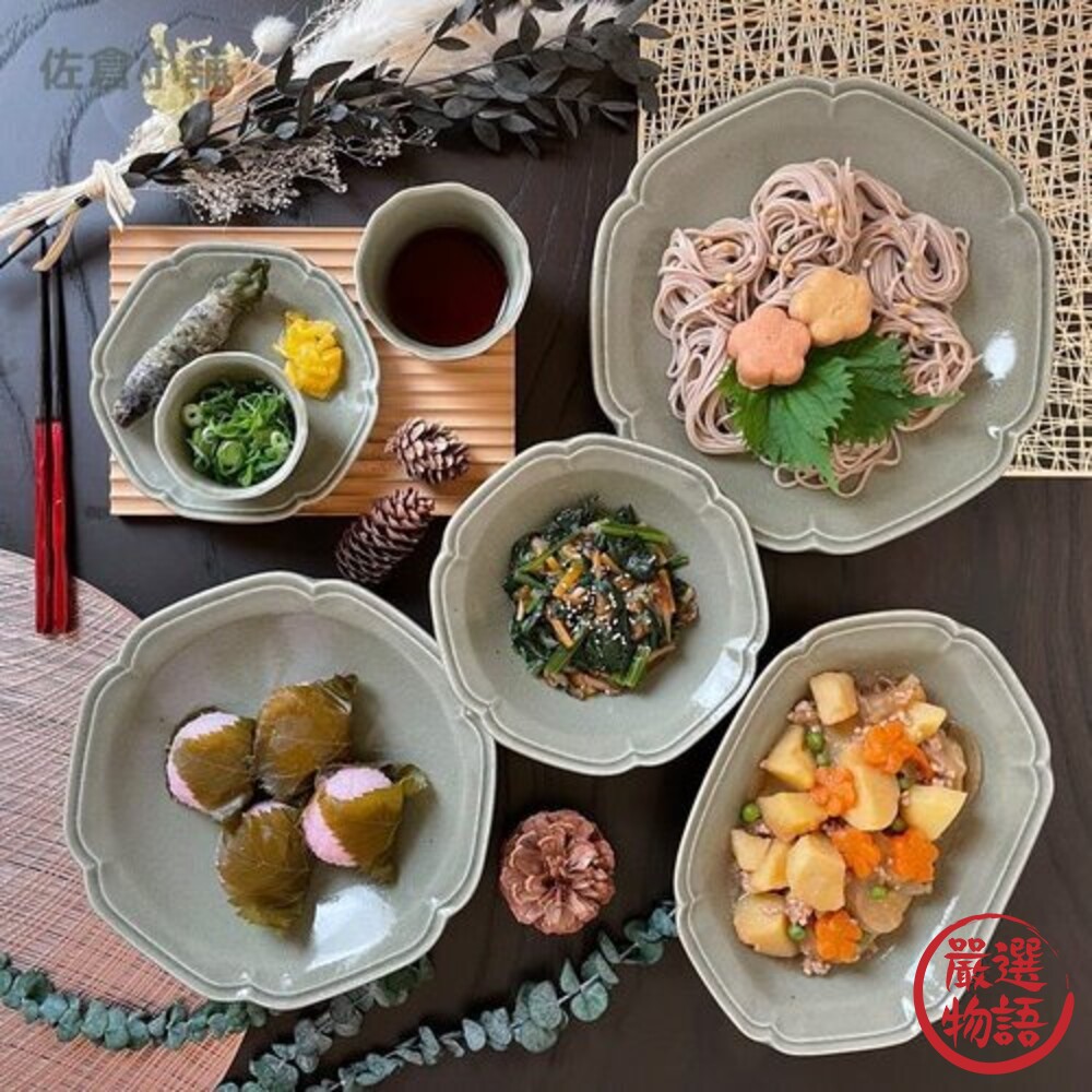 日本製美濃燒六角餐盤Kalmia簡約單色餐盤綠色陶瓷盤子碗盤陶器擺盤儀式感