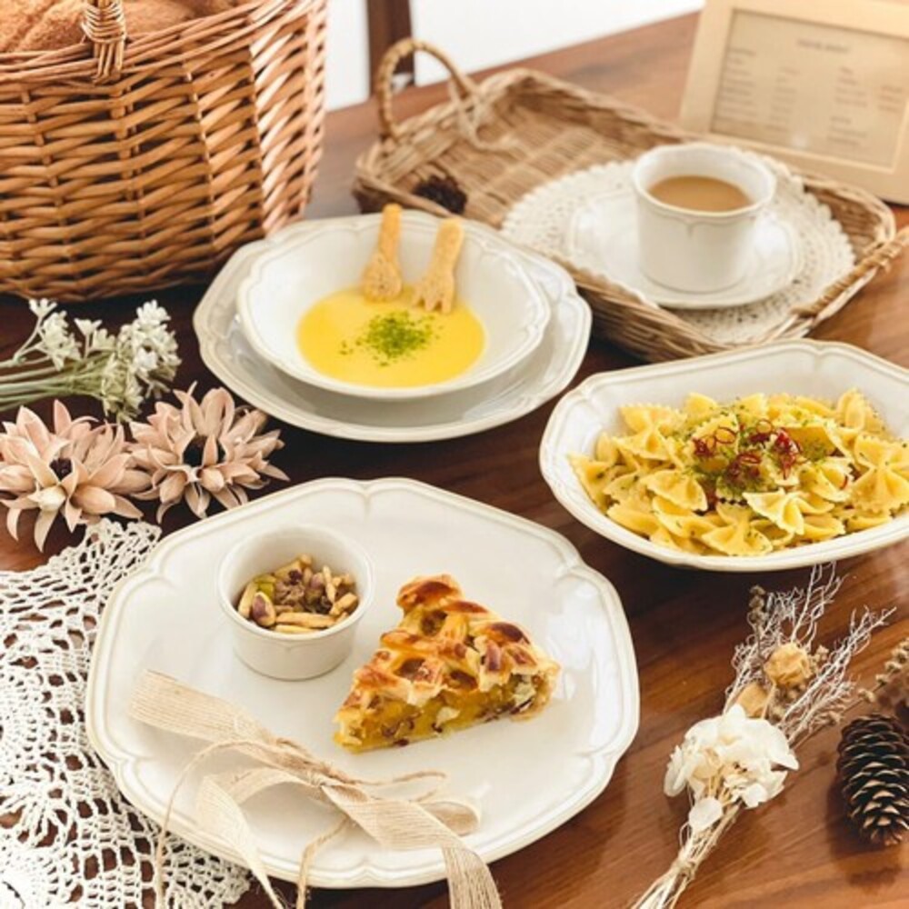 SF-016007-日本製 美濃燒六角盤 Kalmia 楕円鉢/深皿 白色陶瓷盤 盤子 白色 陶器 網美餐盤