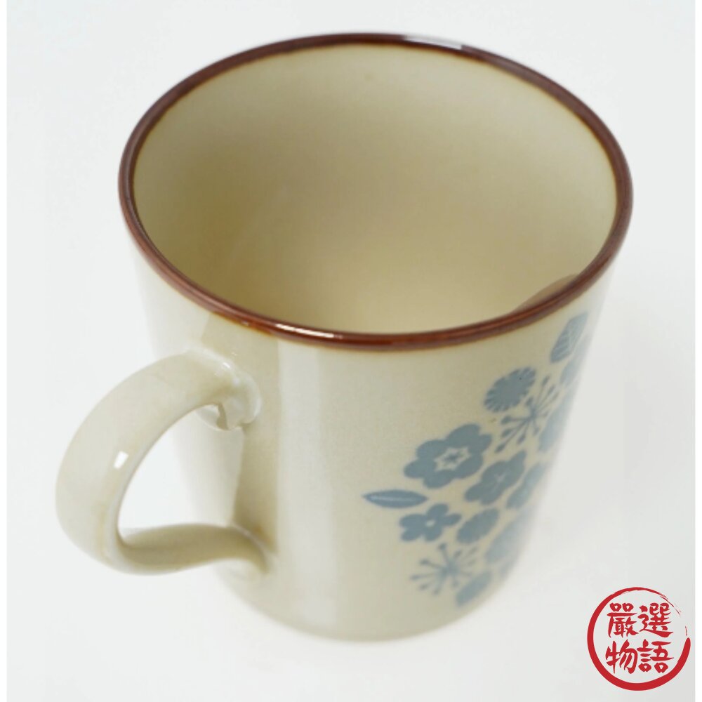 日本進口製造 藍色小花馬克杯 美濃燒 北歐風 陶瓷杯 日式茶杯 杯子 水杯 咖啡杯 300ml-圖片-1