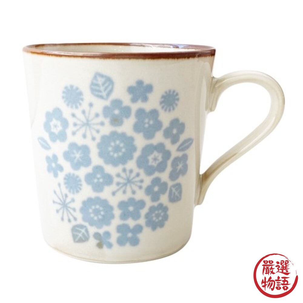 日本進口製造 藍色小花馬克杯 美濃燒 北歐風 陶瓷杯 日式茶杯 杯子 水杯 咖啡杯 300ml-圖片-2
