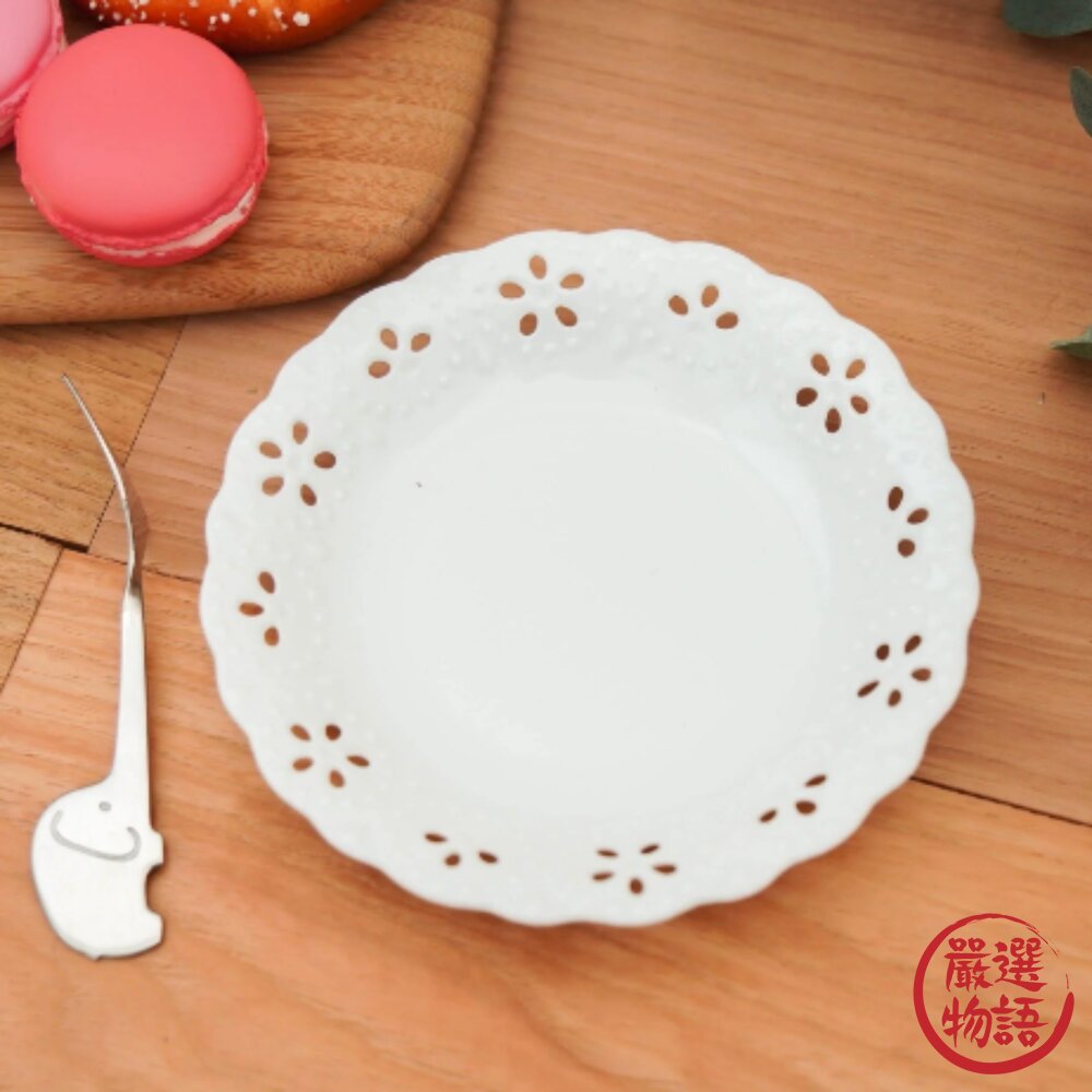 日本製 美濃燒蕾絲裸空點心盤 白瓷 餅乾 蛋糕 水果 白色 下午茶 網美專用 甜點 ins風-圖片-3