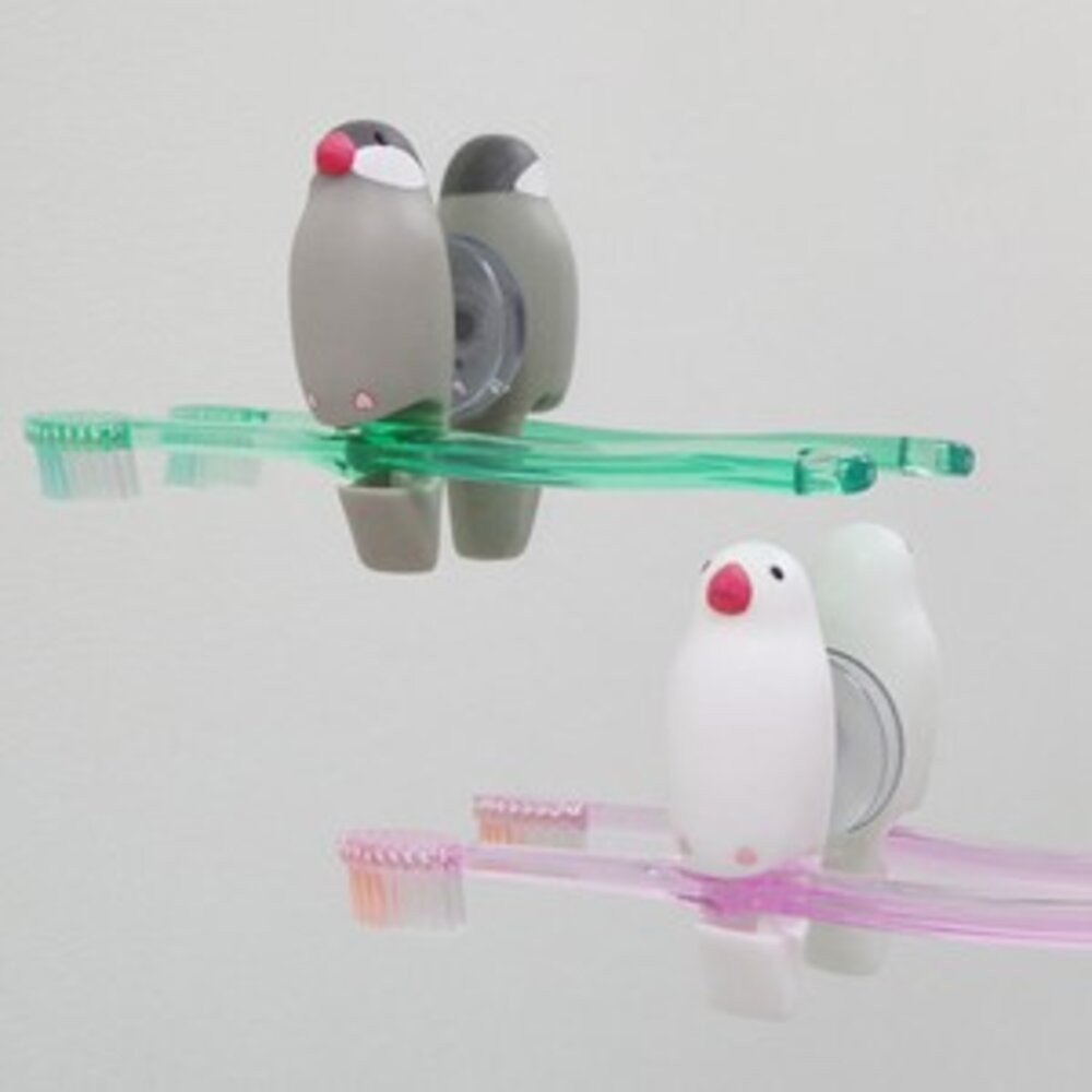 SF-016239-Hashy 鸚鵡 文鳥 牙刷架 十姊妹 小鳥牙刷架 | 日本牙刷架 吸盤牙刷架 吸盤