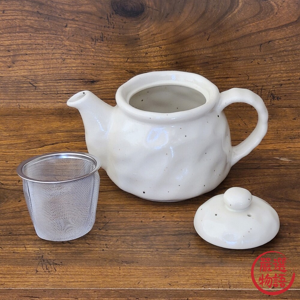 日本製 日本製 美濃燒 復古白色茶壺 附瀘網 日式茶具 陶茶壺 白瓷壺 瓷壺 500ml-圖片-1