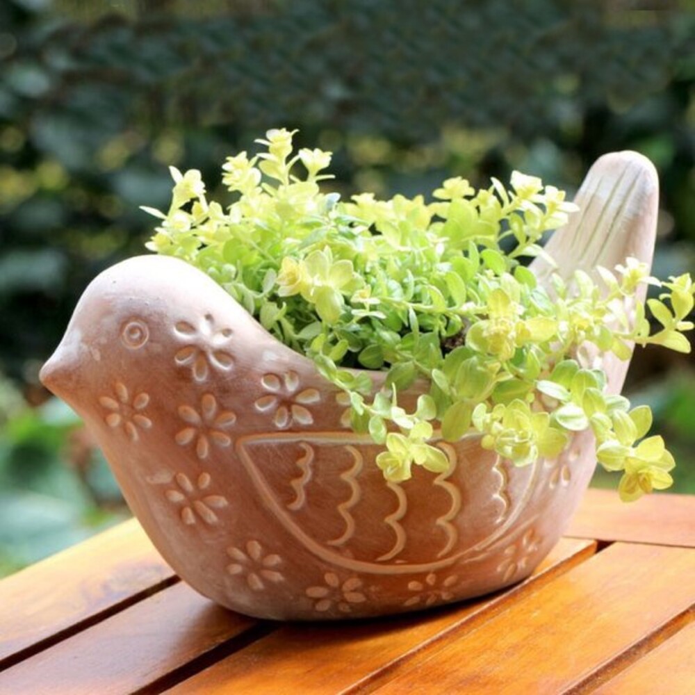 SF-016670-素燒陶小鳥造型花器 陶器 植栽 陶瓷 盆栽 種花 多肉植物 花盆 花器 園藝 水泥盆