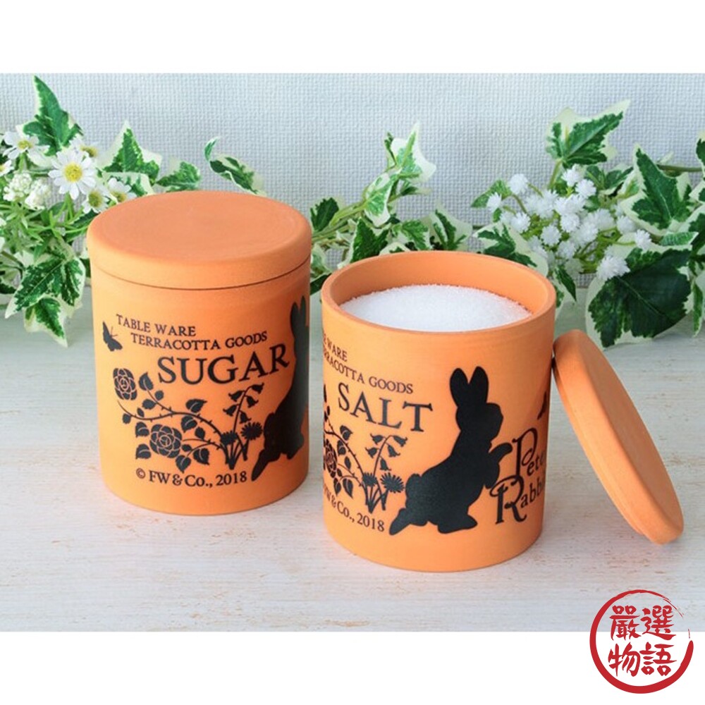 日本製 彼得兔陶罐 鹽罐 糖罐 大蒜罐 防潮 調味料 儲物罐 咖啡廳 廚房 陶器 兔子-圖片-3