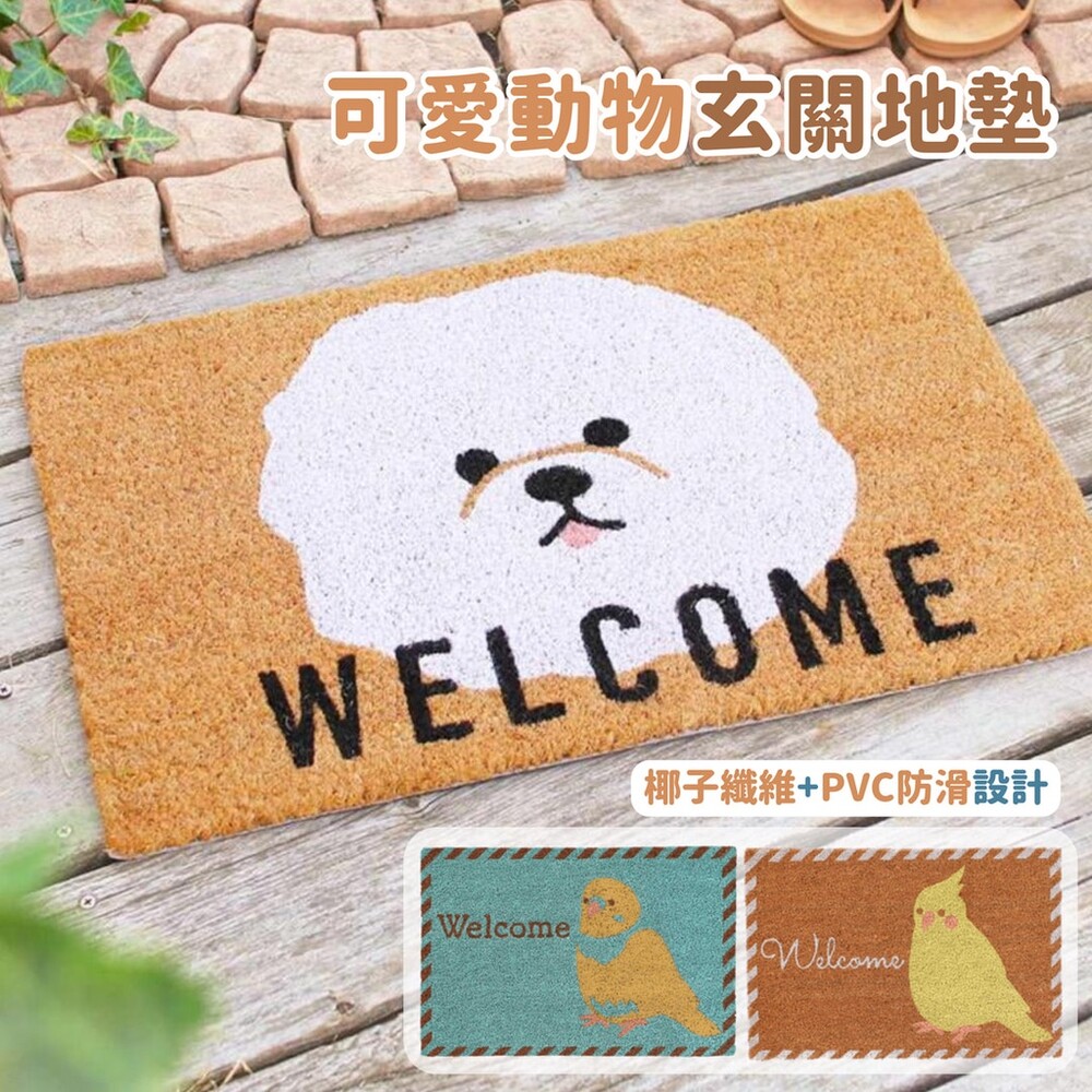 SF-017480-玄關地墊 門口地墊 刮泥地墊 長型地墊 戶外地墊 玄鳳鸚鵡 長尾鸚鵡 比熊犬 椰子纖維地墊