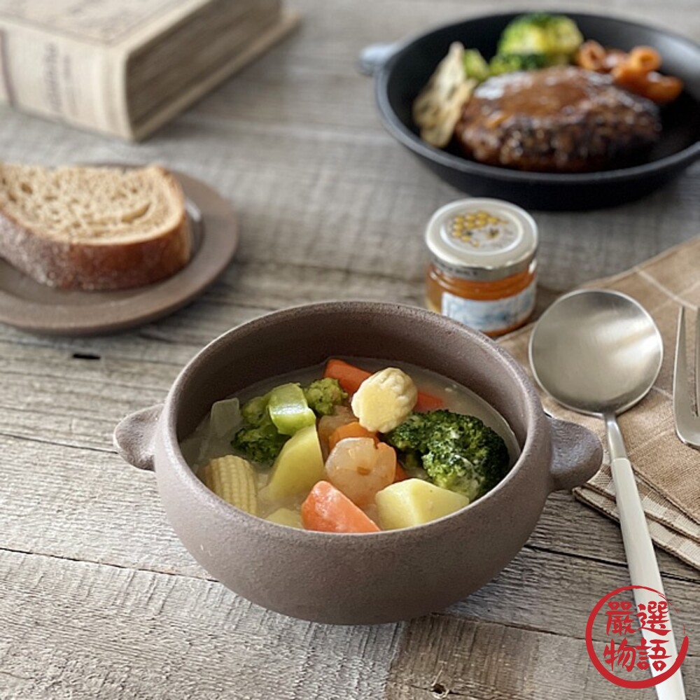 日本製 雙耳陶碗 附蓋子 沙拉碗 濃湯碗 麥片碗 燉菜碗 啞光色 陶器餐具 日式餐具 西餐餐具-圖片-4
