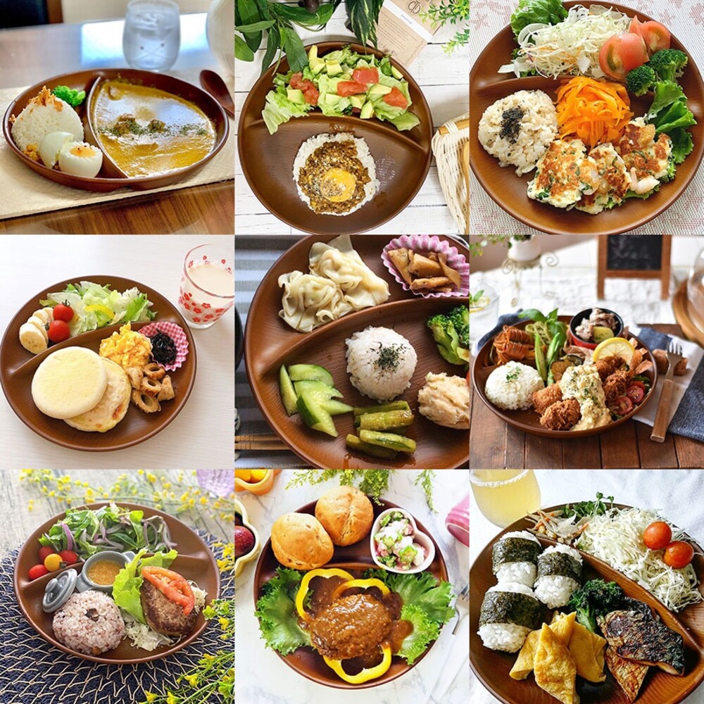 SF-017956-日本製 NH home 圓形分隔盤 分格盤 早餐盤 水果盤 輕食 露營 野餐 木紋 兒童餐具