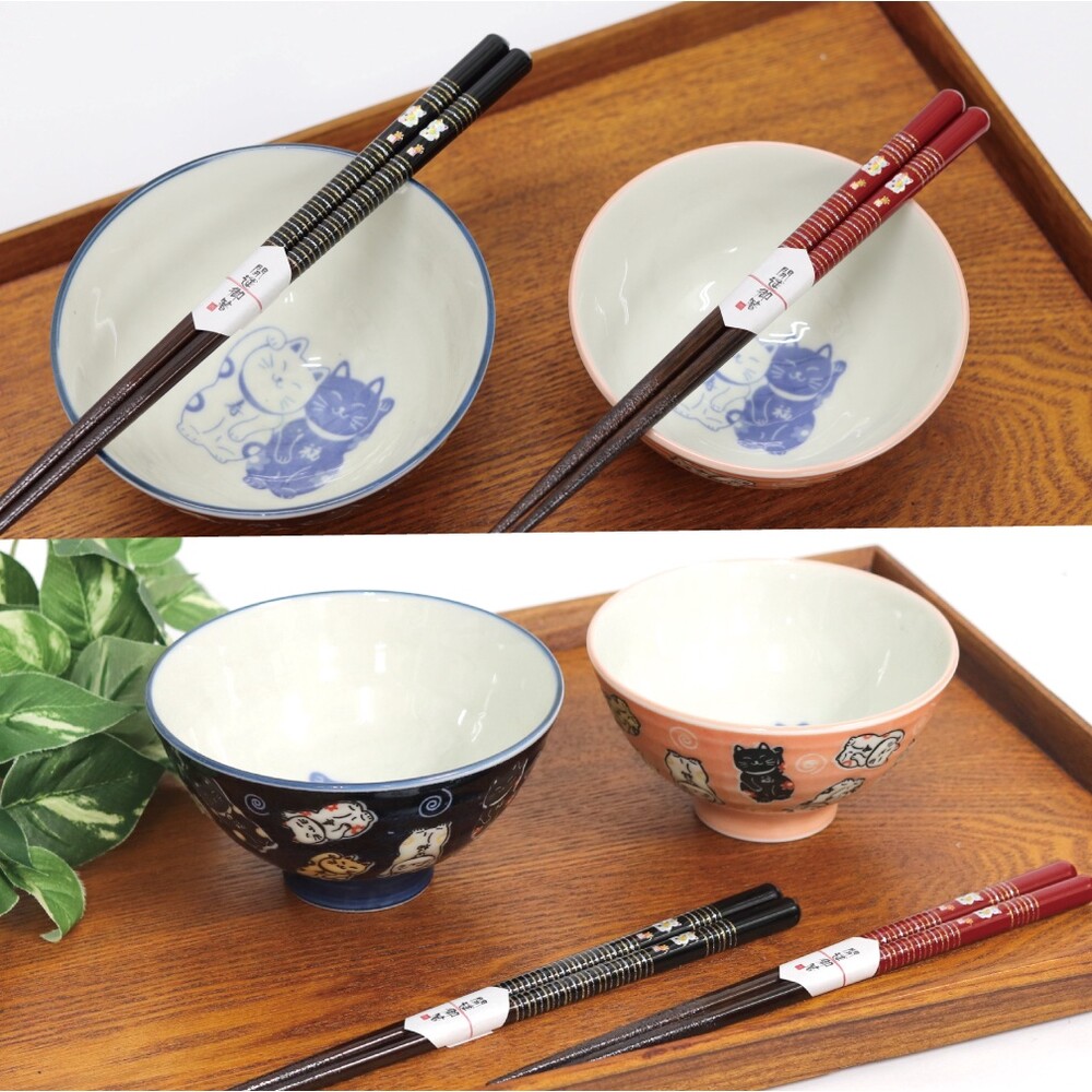 SF-017990-日本製 美濃燒 招財貓陶瓷碗 陶瓷碗 飯碗 湯碗 茶碗 對碗 情侶碗 夫妻碗 貓咪 碗 日式餐具