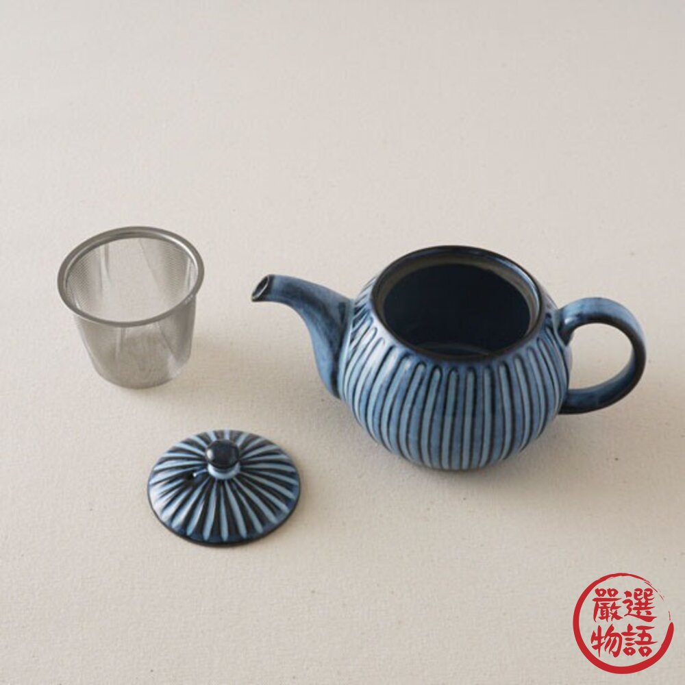 日本製 波佐見燒 青荻雕紋圓款茶壺 日式茶壺 手作茶壺 陶瓷茶壺 横手急須 泡茶 茶葉 茶道 茶陶-圖片-1