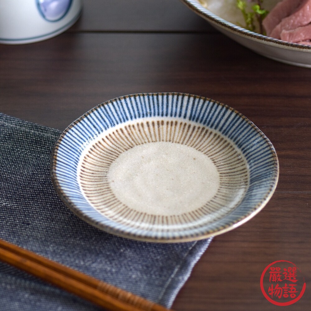 日本製 美濃燒 青茶十草小盤 陶瓷盤 小菜盤 盤 碗盤 醬料盤 線條盤 盤子 漬物盤 醬料小碟-圖片-1
