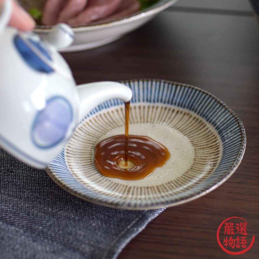 日本製 美濃燒 青茶十草小盤 陶瓷盤 小菜盤 盤 碗盤 醬料盤 線條盤 盤子 漬物盤 醬料小碟-圖片-2