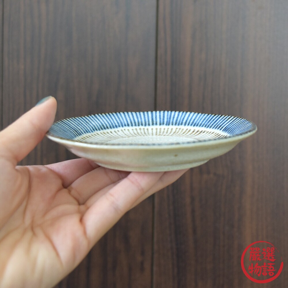 日本製 美濃燒 青茶十草小盤 陶瓷盤 小菜盤 盤 碗盤 醬料盤 線條盤 盤子 漬物盤 醬料小碟-圖片-3