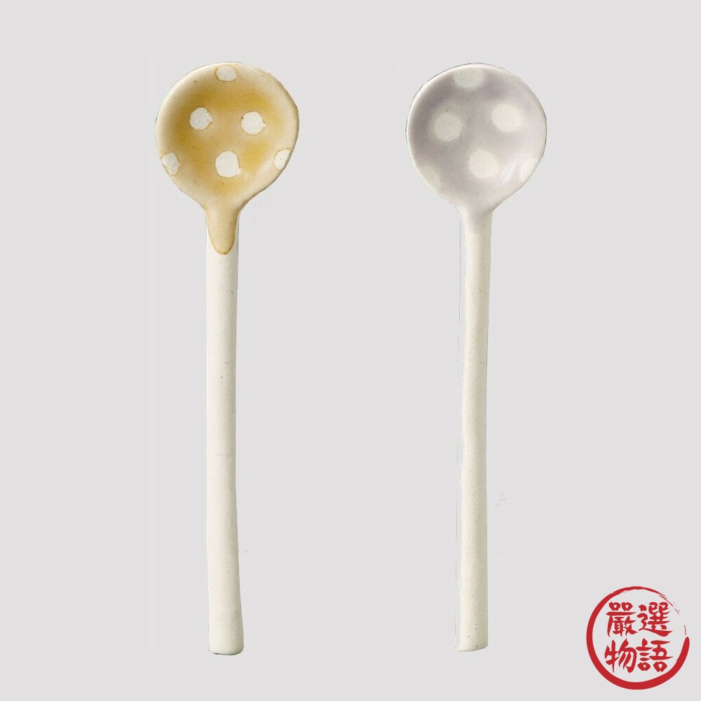 日本製 美濃燒陶瓷湯匙 圓點/花卉 湯匙 粗陶 咖啡匙 甜點匙 環保餐具 調味料勺子 湯勺 勺子-圖片-1
