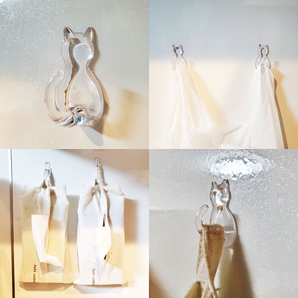 SF-018437-貓咪黏式掛勾 貓尾掛勾 免鑽牆 一組兩入 貓奴 鑰匙 掛鉤 收納掛勾 黑貓 貓咪 廚房收納