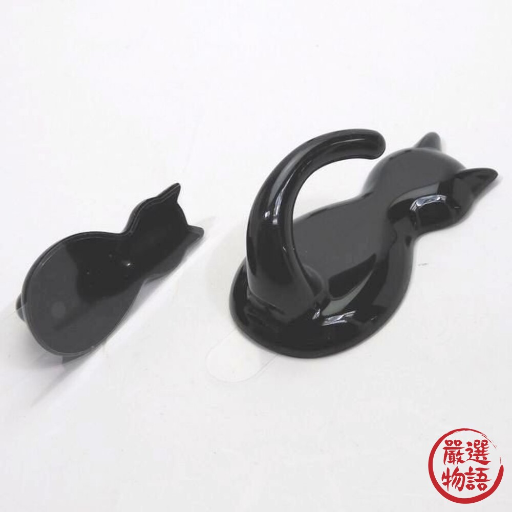 貓咪黏式掛勾 貓尾掛勾 免鑽牆 一組兩入 貓奴 鑰匙 掛鉤 收納掛勾 黑貓 貓咪 廚房收納-圖片-1