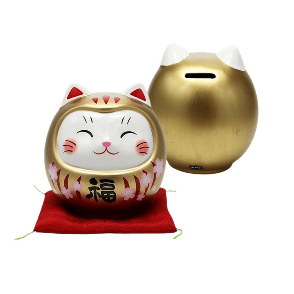 櫻花金達摩貓存錢筒 招財貓 達摩貓 存錢筒 撲滿 存錢罐 招財 開運擺飾 送禮 裝飾品-圖片-1