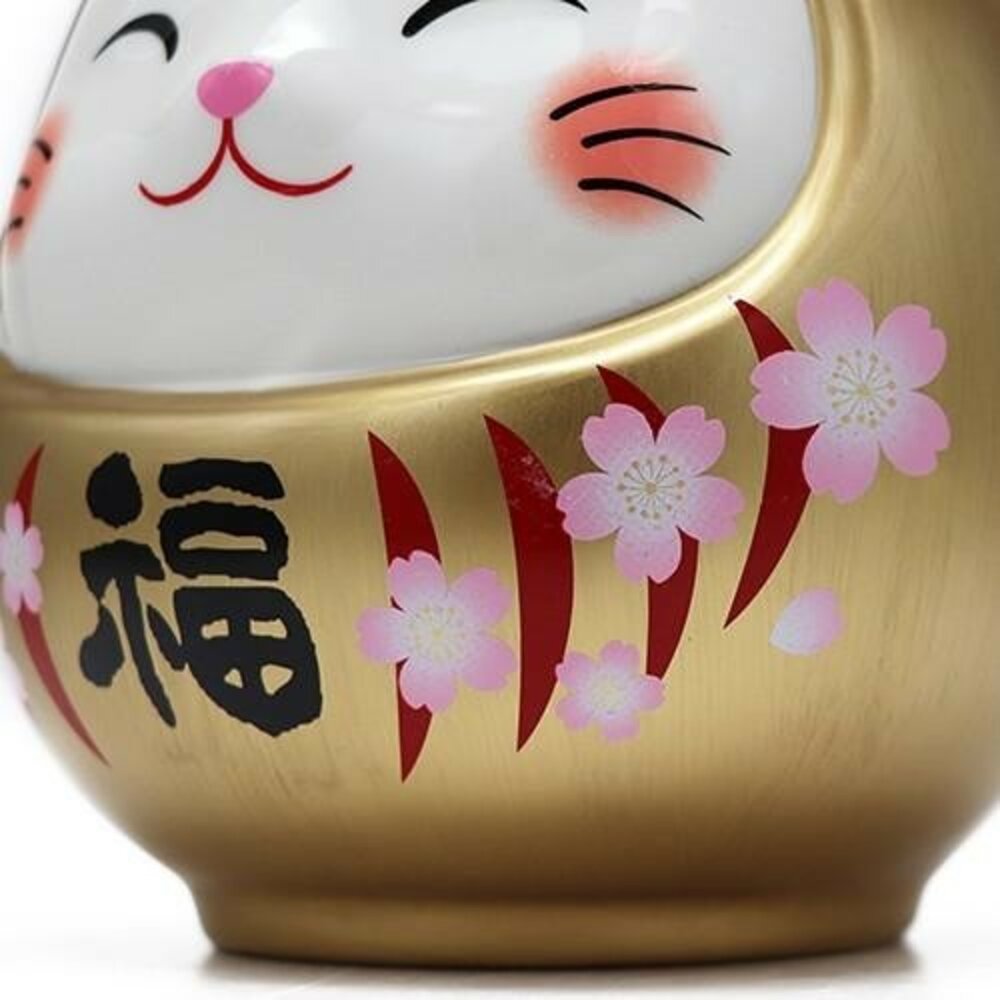櫻花金達摩貓存錢筒 招財貓 達摩貓 存錢筒 撲滿 存錢罐 招財 開運擺飾 送禮 裝飾品-圖片-2