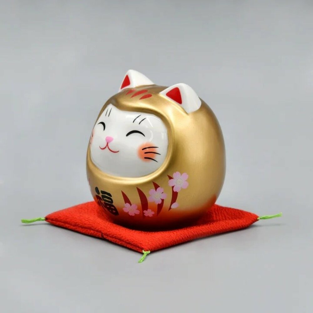 櫻花金達摩貓存錢筒 招財貓 達摩貓 存錢筒 撲滿 存錢罐 招財 開運擺飾 送禮 裝飾品-圖片-4