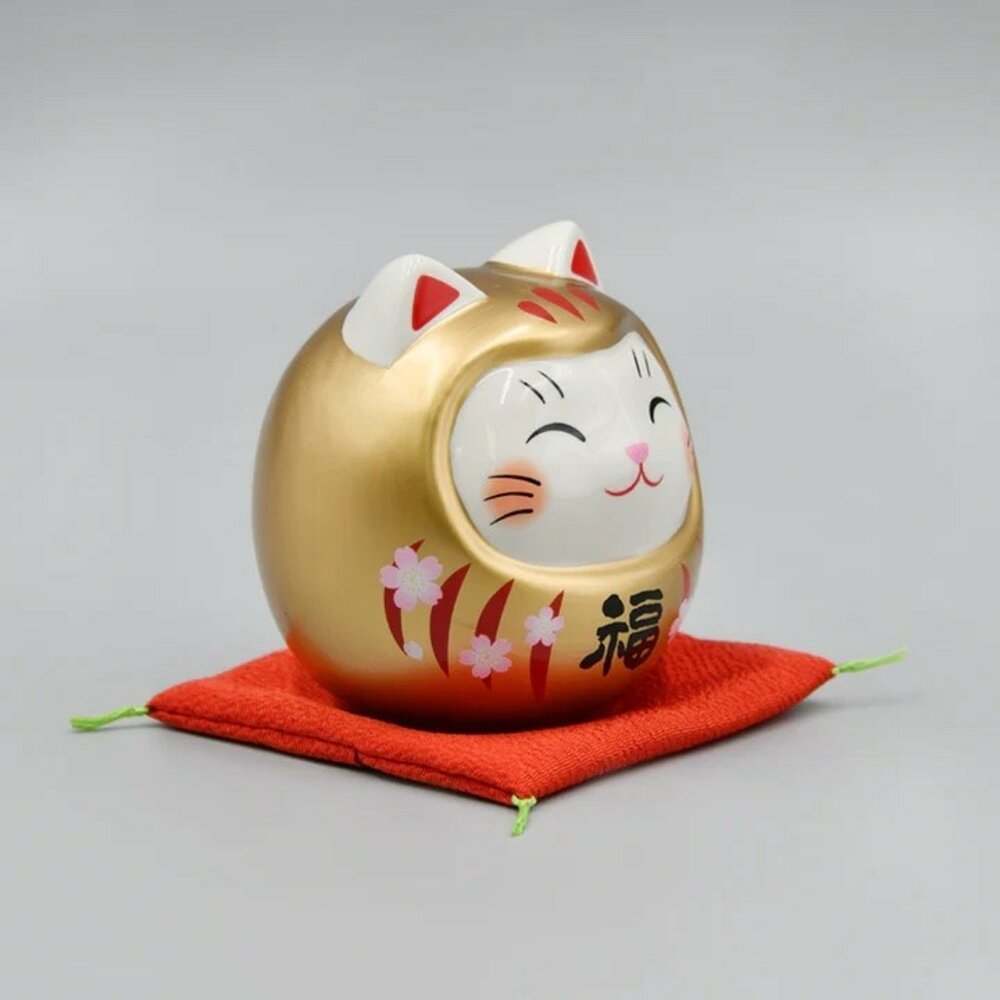 櫻花金達摩貓存錢筒 招財貓 達摩貓 存錢筒 撲滿 存錢罐 招財 開運擺飾 送禮 裝飾品-圖片-5