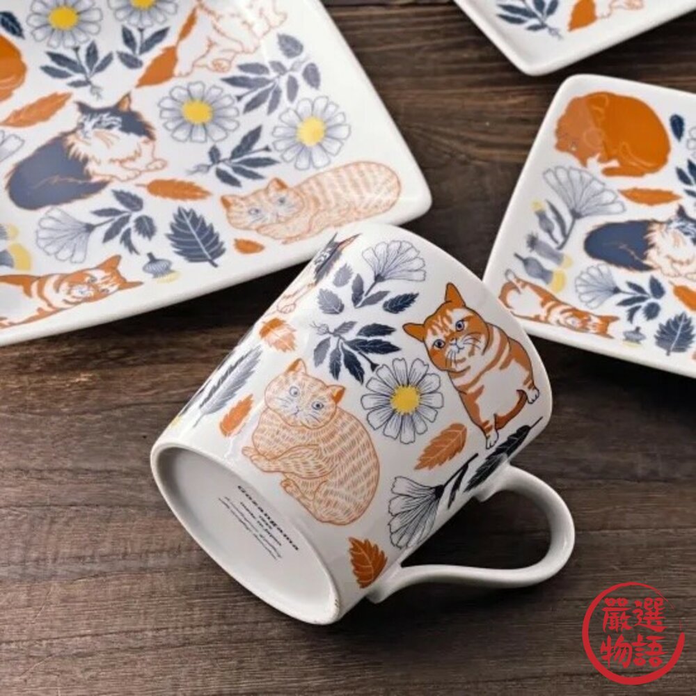 日本製 Orie 植物與貓 盤子 長盤 沙拉碗 馬克杯 餐具 美濃燒 陶瓷 餐盤 餐碗-圖片-1