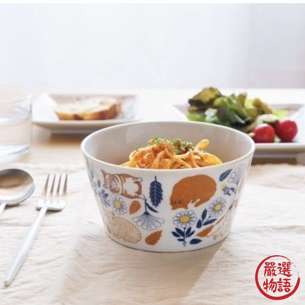 日本製 Orie 植物與貓 盤子 長盤 沙拉碗 馬克杯 餐具 美濃燒 陶瓷 餐盤 餐碗-圖片-3