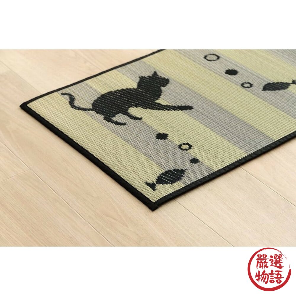 日本製 廚房地墊 貓咪 43x120cm 43x180cm 燈心草 草蓆 地墊 地毯 踏墊 長墊-圖片-2