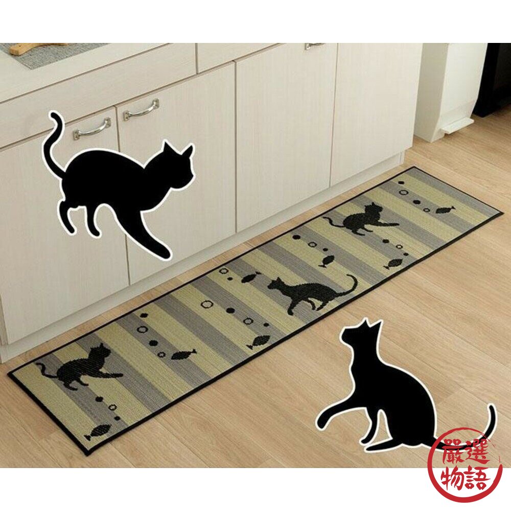 日本製廚房地墊貓咪43x120cm43x180cm燈心草草蓆地墊地毯踏墊長墊