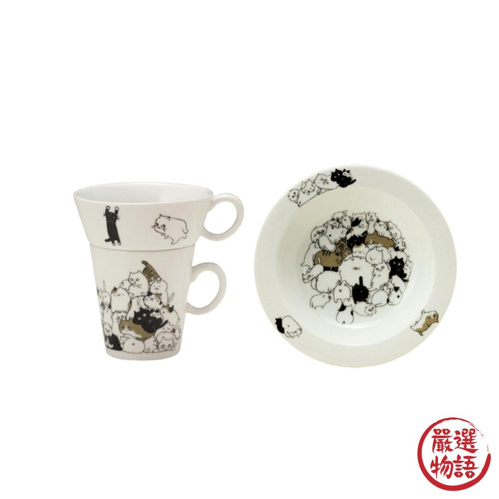 日本製一堆貓咪圓盤Nekonekone20.9cm馬克杯杯子貓咪甜點盤盤子餐盤