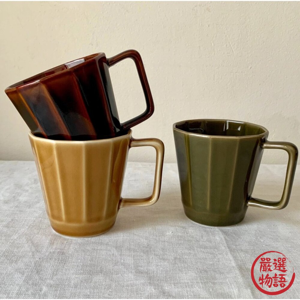 SF-019594-日本製 波佐見燒 多邊馬克杯 重山陶器 12邊馬克杯 釉面馬克杯 茶杯 水杯 咖啡杯 日本進口