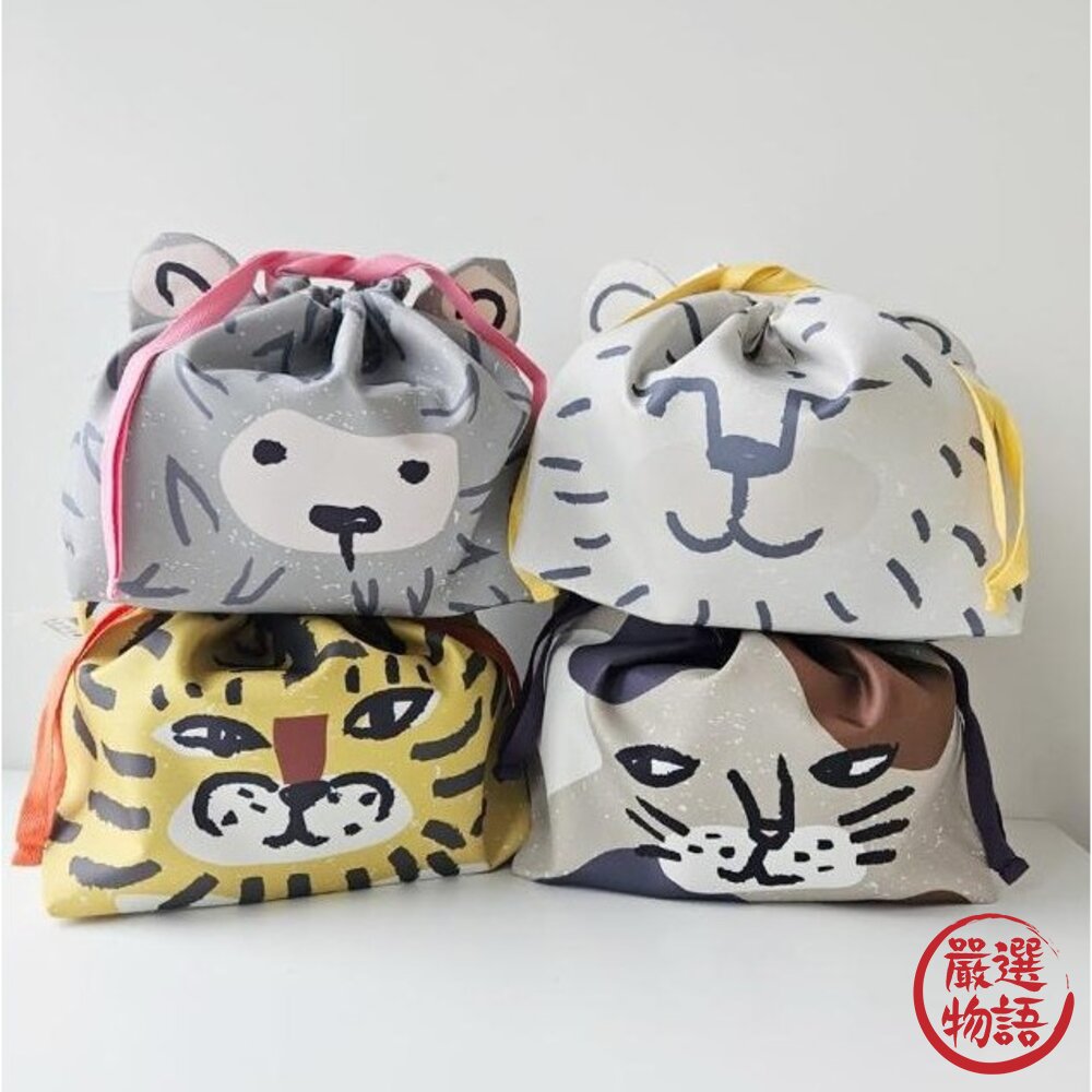 SF-019656-日本熱銷 CDF 動物便當袋 保溫袋 束口袋 Momonga 午餐袋 野餐手提袋 三色碗餐袋 日本進口