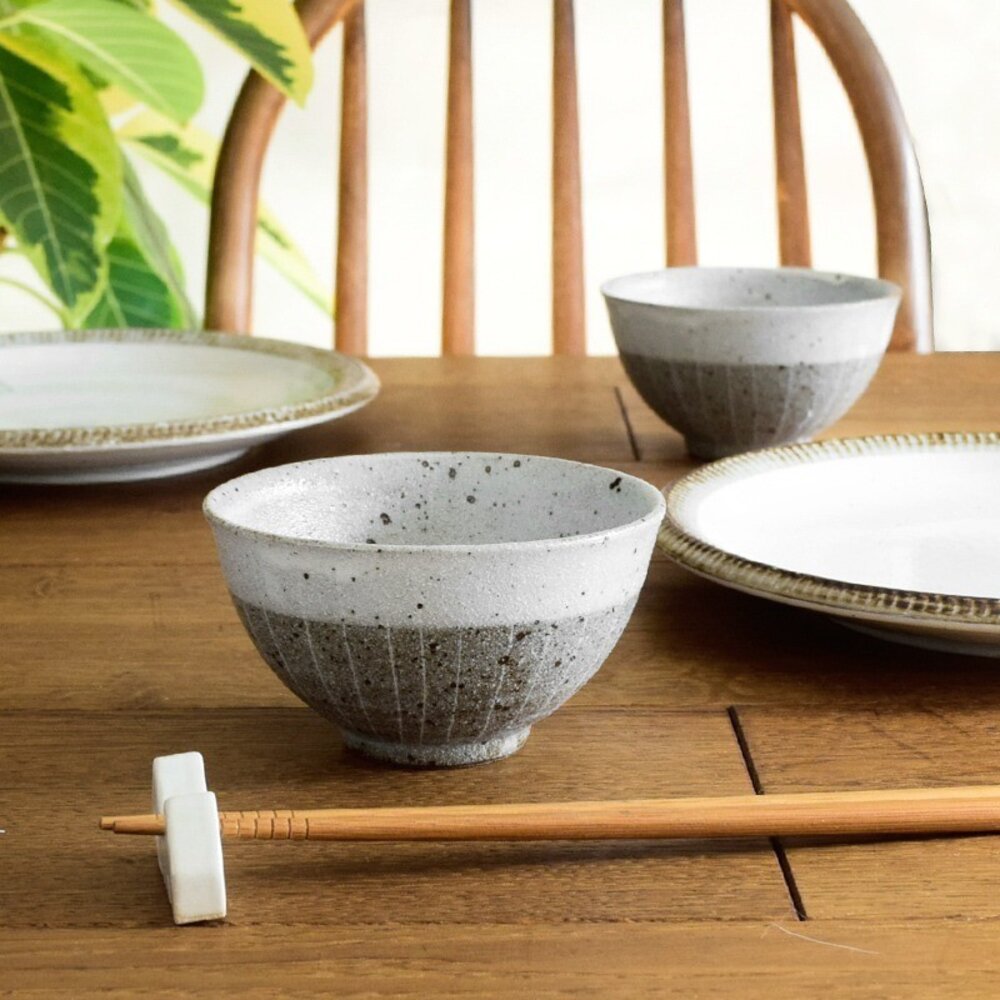 SF-019884-日本製 細手道 粗陶飯碗 六魯 Blut's rokuro 美濃燒 粗陶碗 茶碗 雙色碗 禮盒 日本碗 日本進口