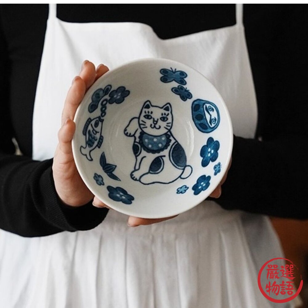 SF-019956-日本 貓奴必買 美濃燒 貓咪 老鼠 13.5cm 麥片碗 Nekomaruke 招財貓 吉祥物 飯碗 日本進口