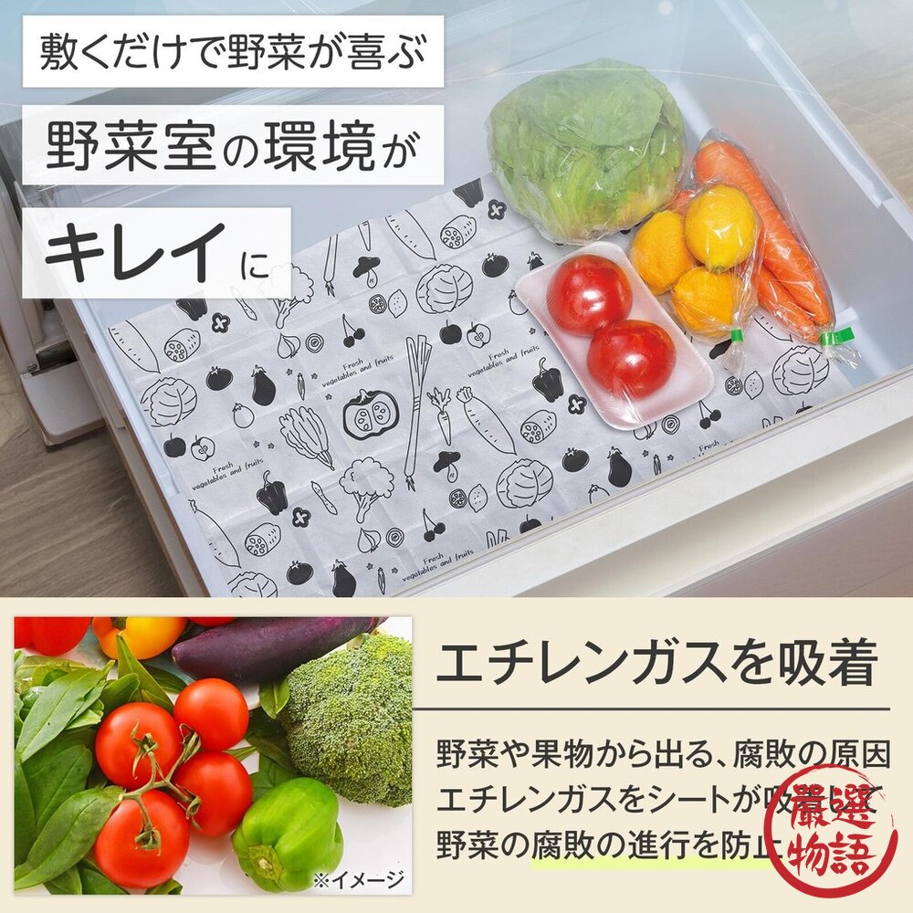 日本製 冰箱蔬果室防潮吸濕墊 2入 | 除臭片 消臭 吸濕 防止腐爛 防污漬 活性碳 冰箱 蔬果 封面照片