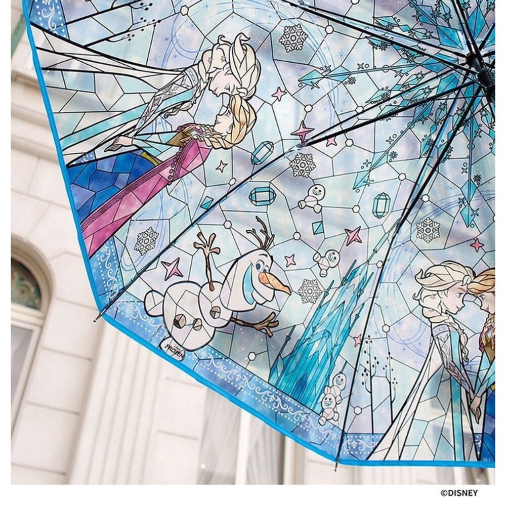 SF-020043-日本 迪士尼 冰雪奇緣 雨傘 兒童雨傘 透明雨傘 小孩雨傘 大傘面 長柄雨傘 長傘 玻璃彩繪 小朋友雨傘 日本進口