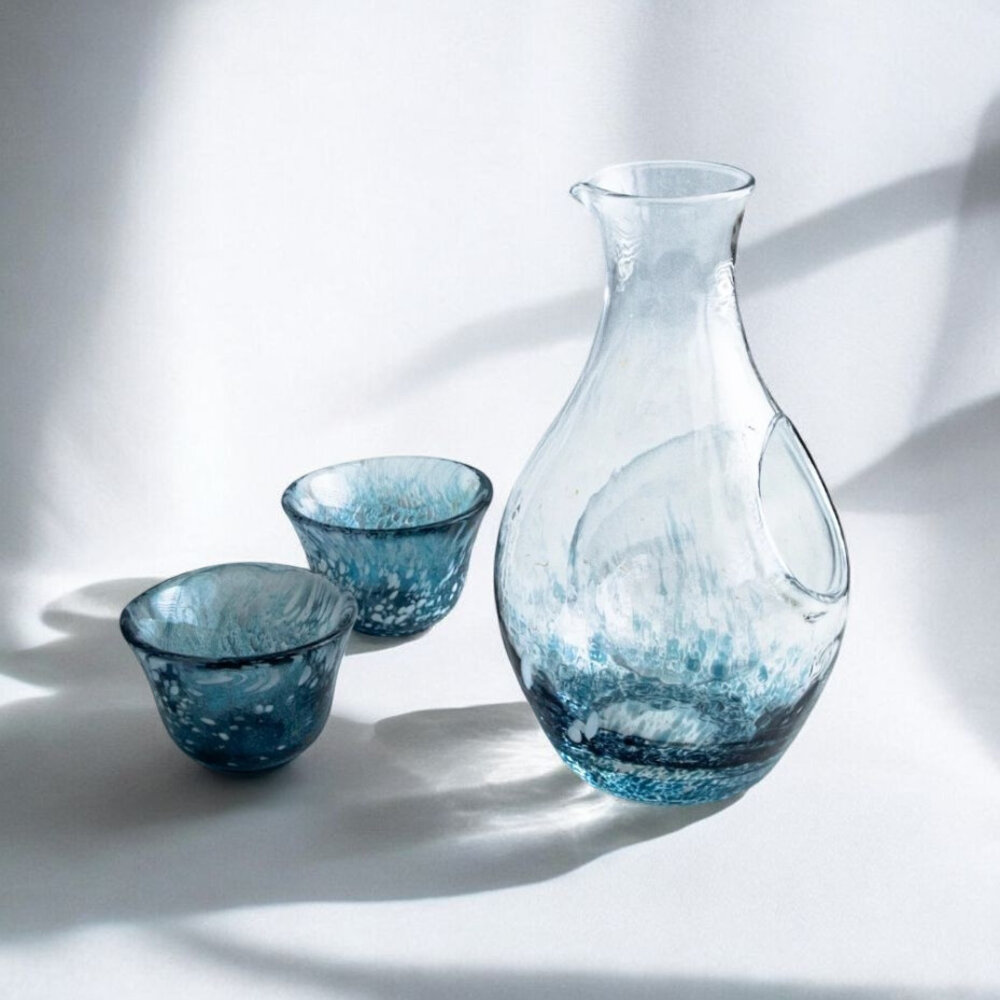 SF-020193-日本製TOYO-SASAKI 絕美冰透藍冷酒專用禮盒組 | 酒杯 酒壺 清酒杯 入厝賀禮