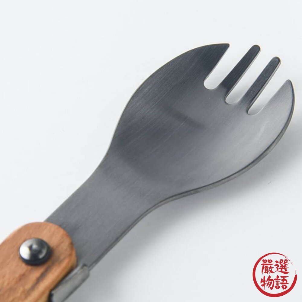 日本製 高桑金屬 可折疊式木柄兩用叉匙 2色|附收納袋 露營餐具 摺疊餐具 叉匙 外出餐具 日本進口-圖片-3