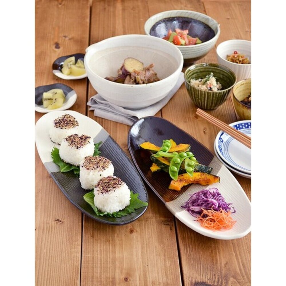 SF-020209-日本食具 minoruba三色塗繪橢圓長皿  壽司盤 魚盤 沙拉盤 小菜盤 甜點盤 日本製 日式碗盤 日本進口