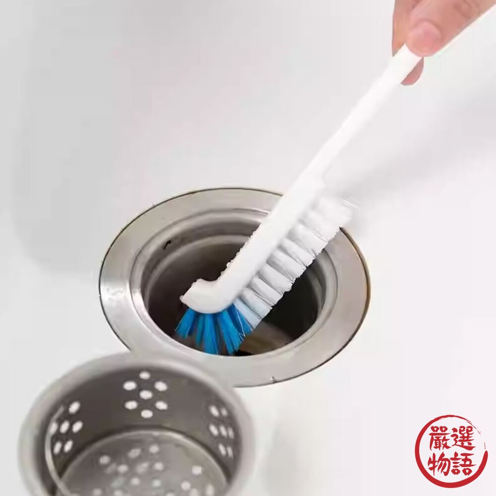 日本進口 Aisen 彎頭清潔刷 排水口/廚房/水槽/杯子/縫隙 零死角清潔刷 長柄清洗刷 L型刷子-圖片-3